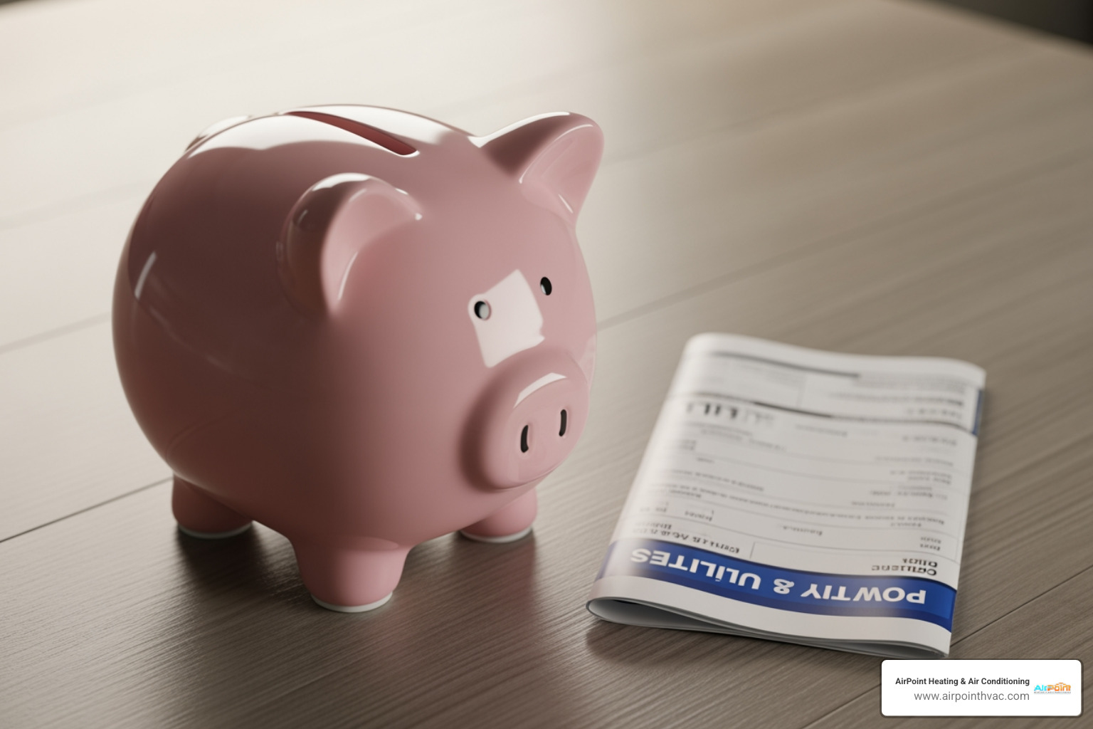 piggy bank next to a utility bill, symbolizing savings - heating maintenance in whittier ca