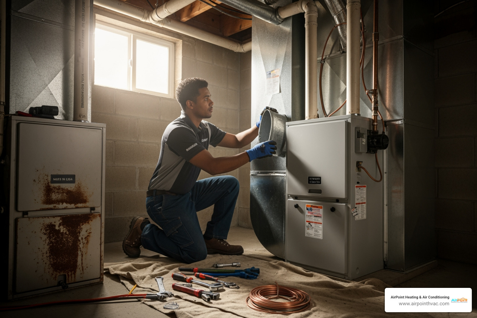 infographic showing key factors for affordable furnace installation including system efficiency ratings, available rebates, contractor qualifications, and long-term cost savings - affordable furnace installation in anaheim, ca