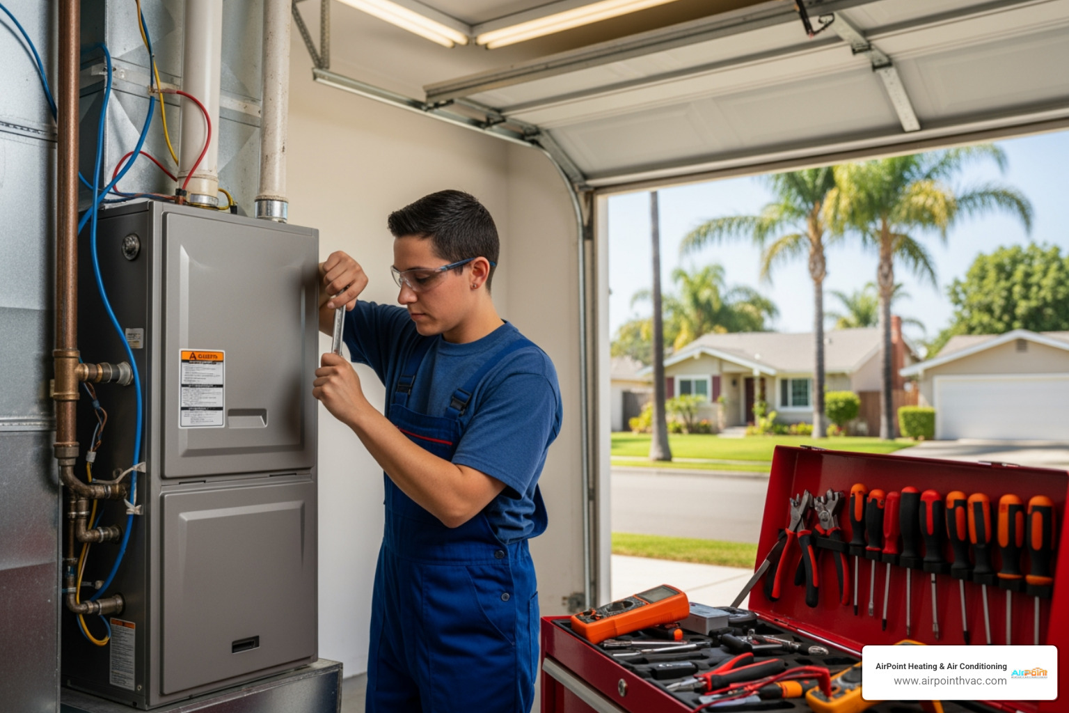 Infographic showing the top 5 warning signs that a furnace needs professional repair: 1) Unusual noises like rattling or squealing indicating loose or worn parts, 2) Inconsistent heating with cold spots throughout the home, 3) Sudden spike in energy bills suggesting inefficiency, 4) Furnace short cycling or turning on and off frequently, 5) Strange odors like gas or burning dust requiring immediate attention - residential furnace repair in garden grove, ca