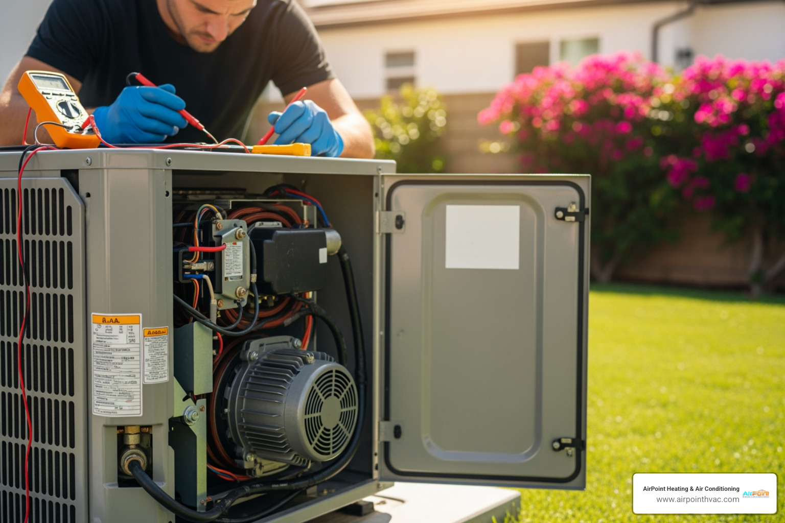 Infographic showing common heat pump problems in Cypress, CA including system not switching modes, ice buildup on outdoor coils, unusual mechanical noises, reduced airflow from vents, water leaking near indoor unit, and repeatedly tripped breakers, with icons indicating when to call for emergency versus routine service - heat pump repair in cypress ca