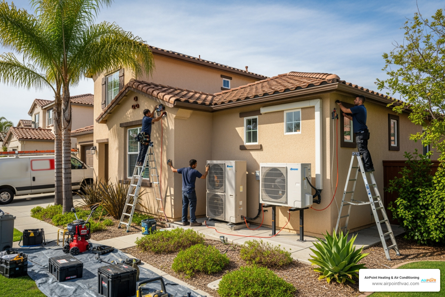 Infographic showing the mini-split replacement process: consultation and assessment, accurate system sizing based on home layout, safe removal of old equipment, professional installation of new indoor and outdoor units, thorough testing and optimization, and homeowner walkthrough of new features - mini split ac replacement in yorba linda ca Infographic showing the mini-split replacement process: consultation and assessment, accurate system sizing based on home layout, safe removal of old equipment, professional installation of new indoor and outdoor units, thorough testing and optimization, and homeowner walkthrough of new features - mini split ac replacement in yorba linda ca