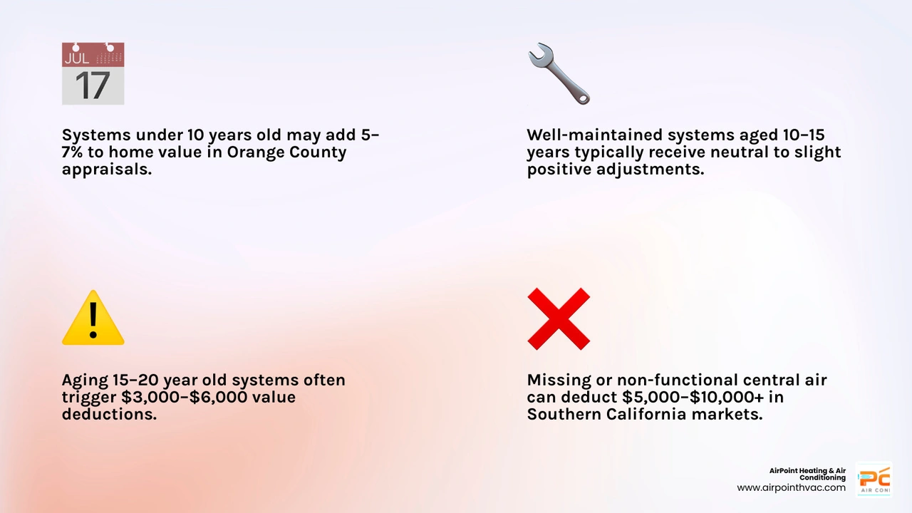 Infographic showing HVAC appraisal impact by system condition age and efficiency rating infographic Infographic showing HVAC appraisal impact by system condition age and efficiency rating infographic