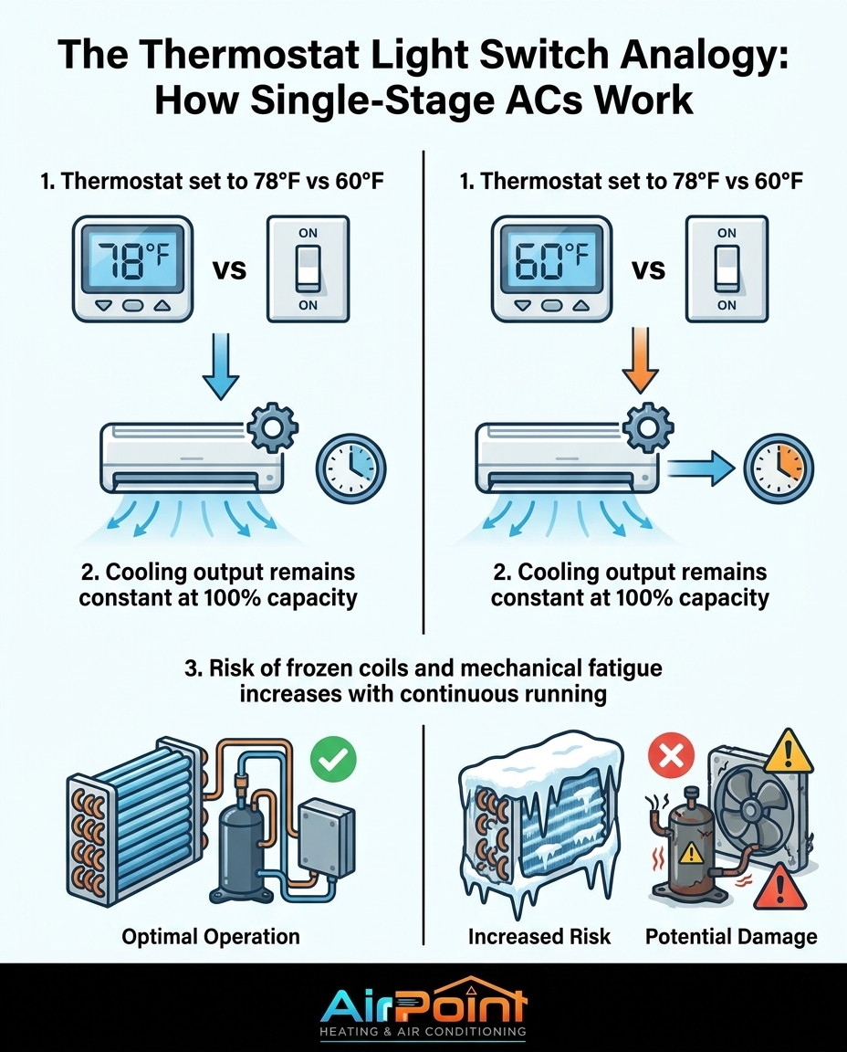 The Thermostat Light Switch Analogy: How Single-Stage ACs Work