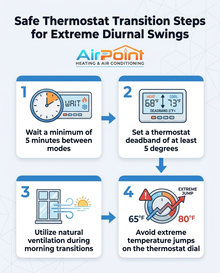 Safe Thermostat Transition Steps for Extreme Diurnal Swings