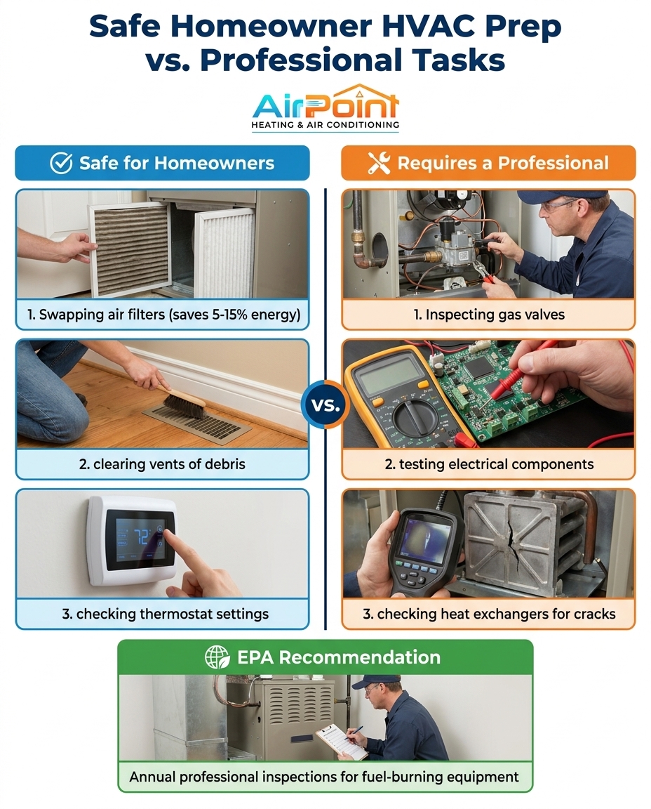 Safe Homeowner HVAC Prep vs. Professional Tasks
