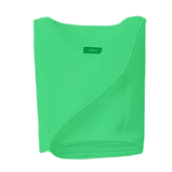 A green towel featuring a green logo prominently displayed on its surface.