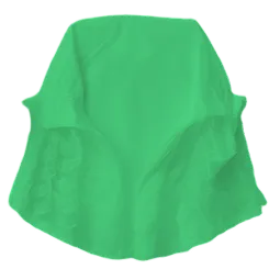 A green skirt featuring ruffles at the hem, adding a playful touch to the design.
