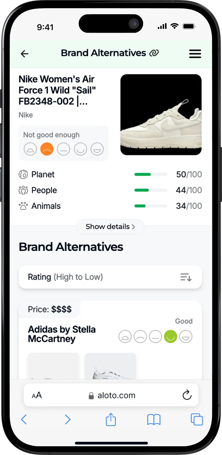 Product page displayed on the app, highlighting the product details and its price prominently.
