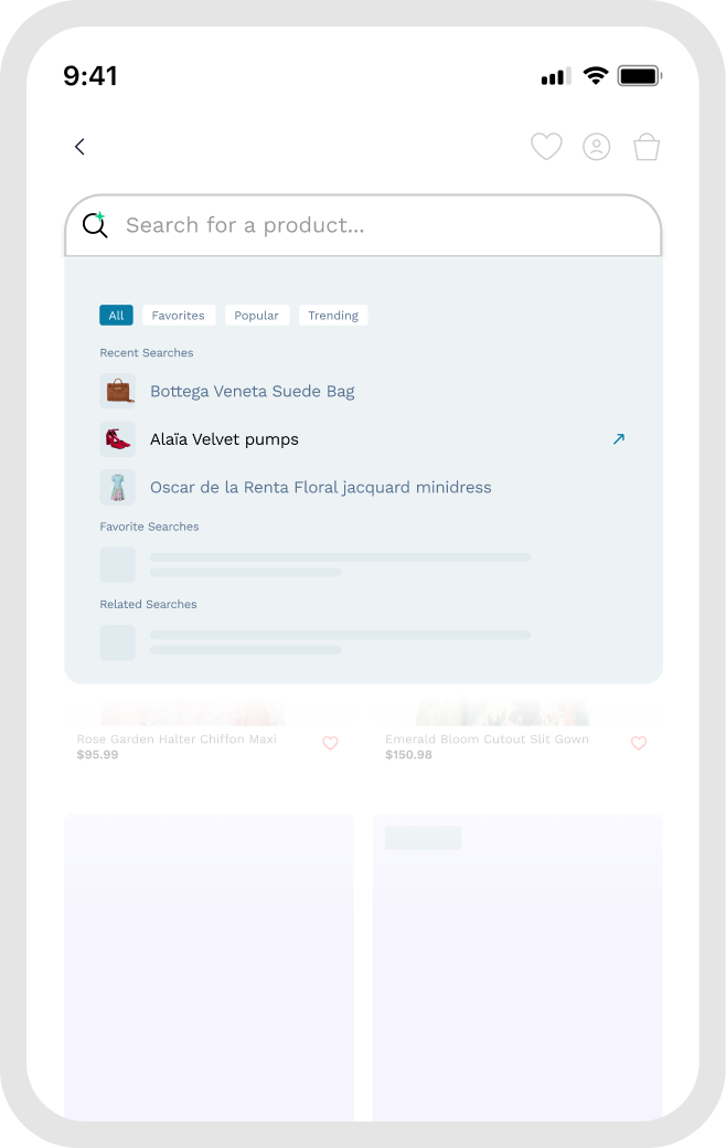 Mobile app screen showing a fashion search query 'What to wear to a July wedding in Italy?' with recommended style tags like Hot Weather, Semi Formal, and suggestions for Formal Heels, Summer Accessories, and Clutch Bags.