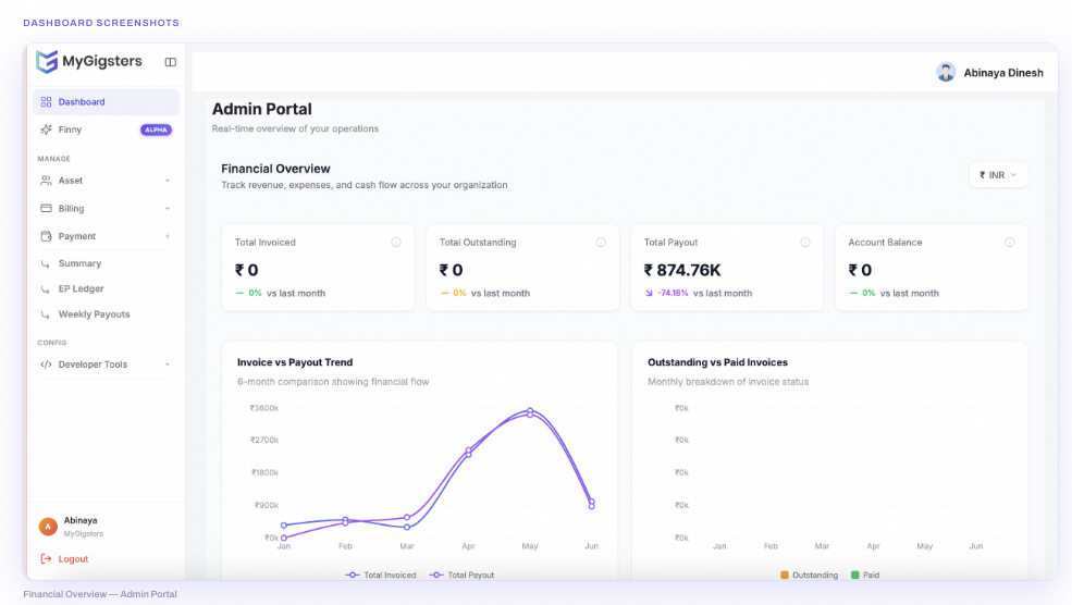 Adloggs finance dashboard admin portal, financial overview