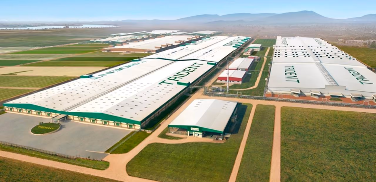 Aerial shot of Trident factory complex with labeled roofs