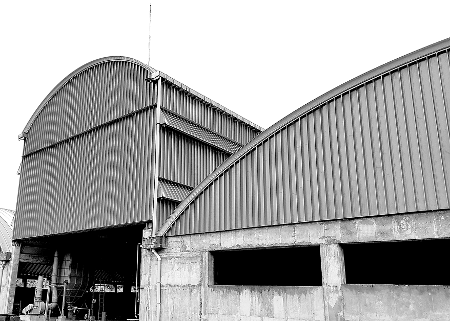 Exterior of arched structures with wall cladding details
