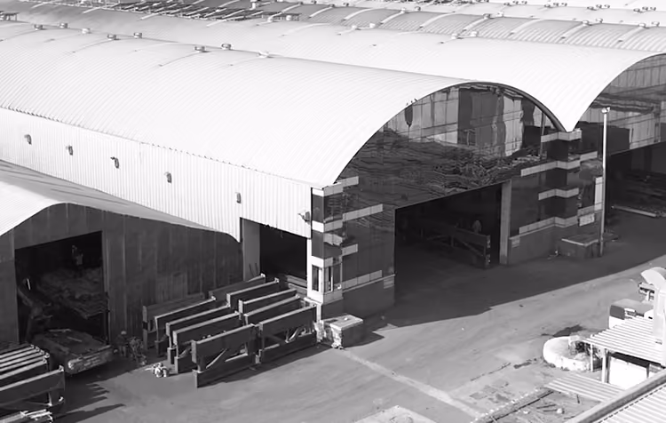 Overhead shot of metal building solutions with arched roofs
