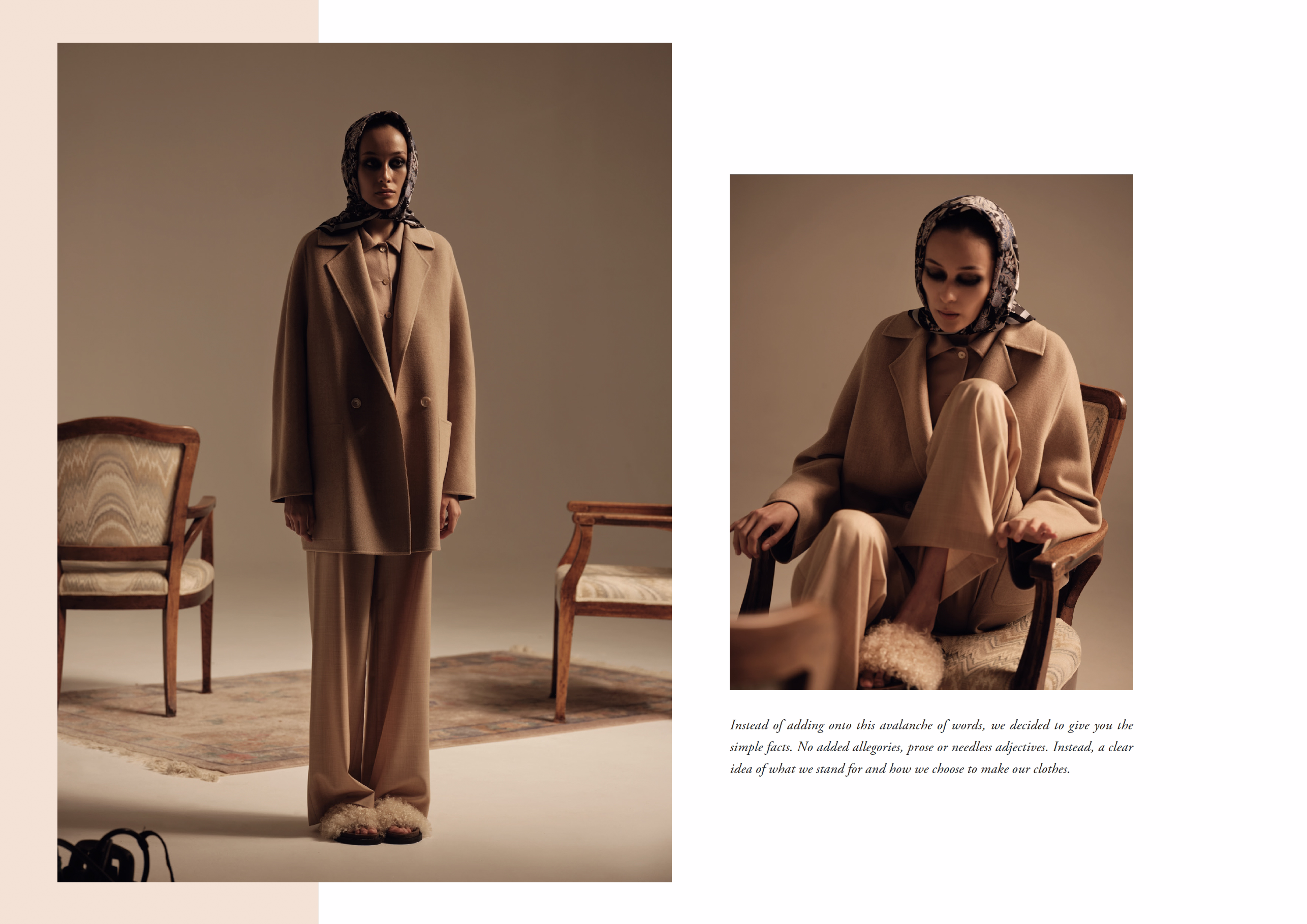 Cashmere jacket, silk trousers