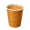 Brown disposable coffee cup filled with coffee on a white background.