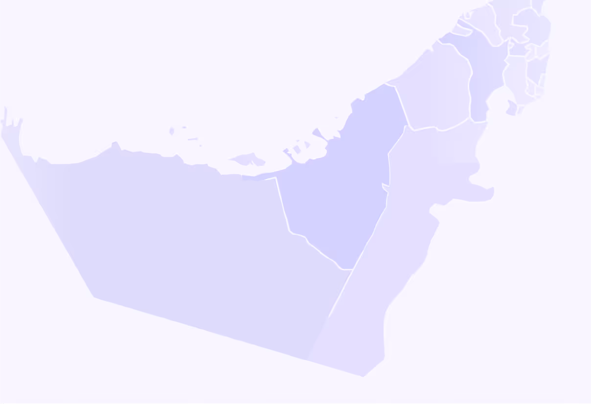 Light purple shaded map showing the outline of the United Arab Emirates and its internal boundaries between emirates.