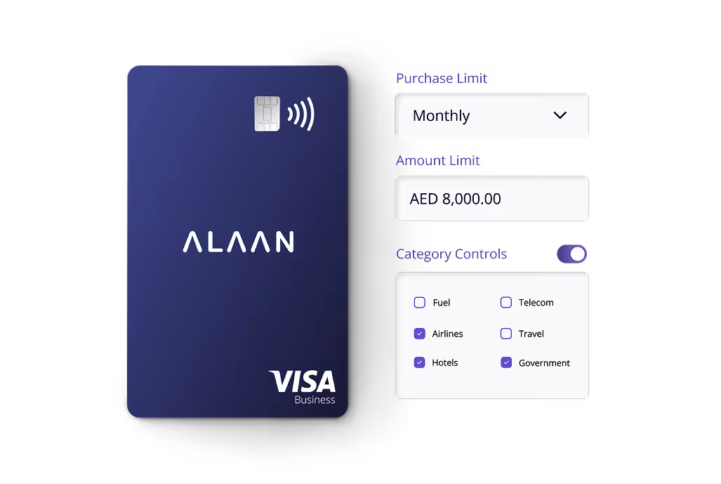 Mobile phone showing an expense management app with a list of expenses including restaurant, software, airline, and travel, alongside an approval interface for a Careem travel expense of 63.86 with receipt auto-verified status.