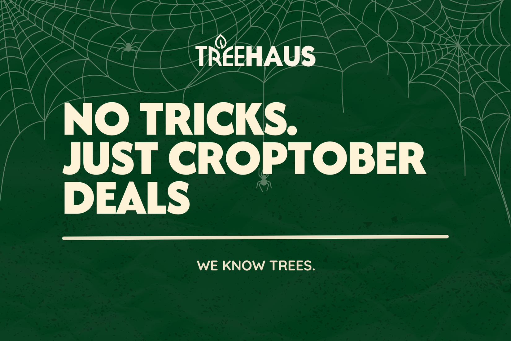TreeHaus Croptober 2025 banner featuring seasonal cannabis deals, TreeHaus logo, and fall-themed graphics
