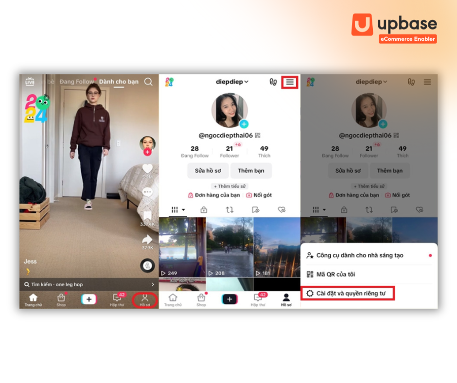 Chọn “cài đặt và quyền riêng tư” => chọn “quyền riêng tư và bảo mật”