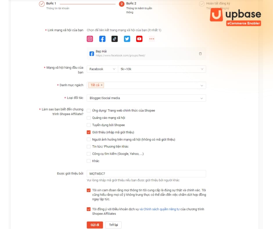 Bước 2 đăng ký làm KOC Shopee