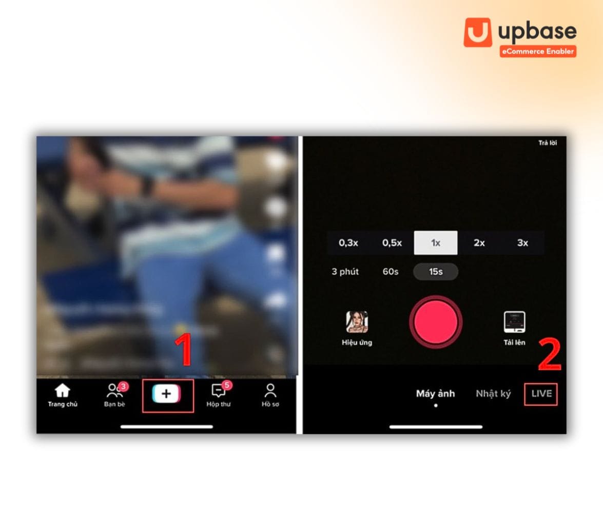 Trên giao diện TikTok, bạn bấm chọn biểu tượng dấu "+", sau đó bấm chọn “LIVE”.