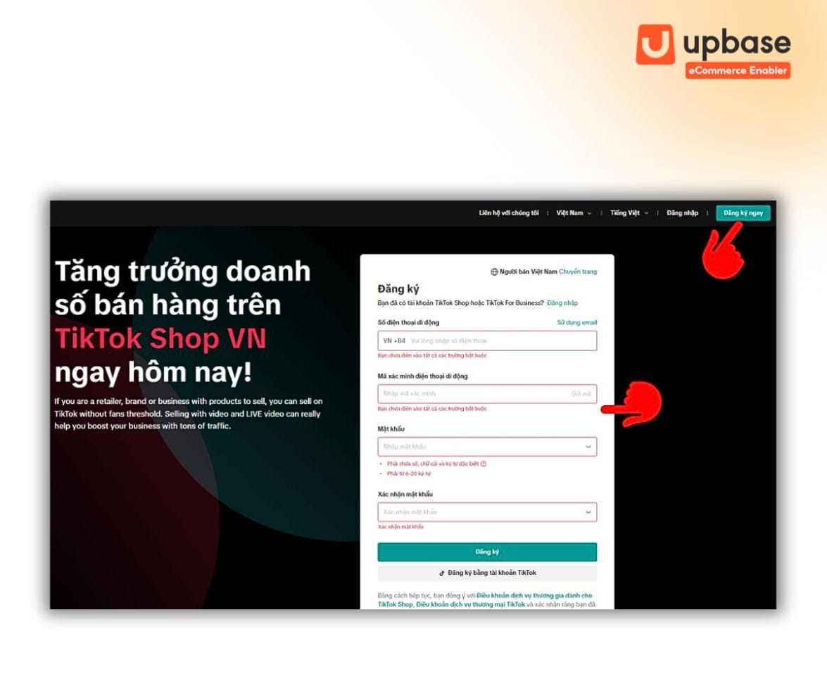 Truy cập TikTok Shop Seller Center và đăng ký tài khoản