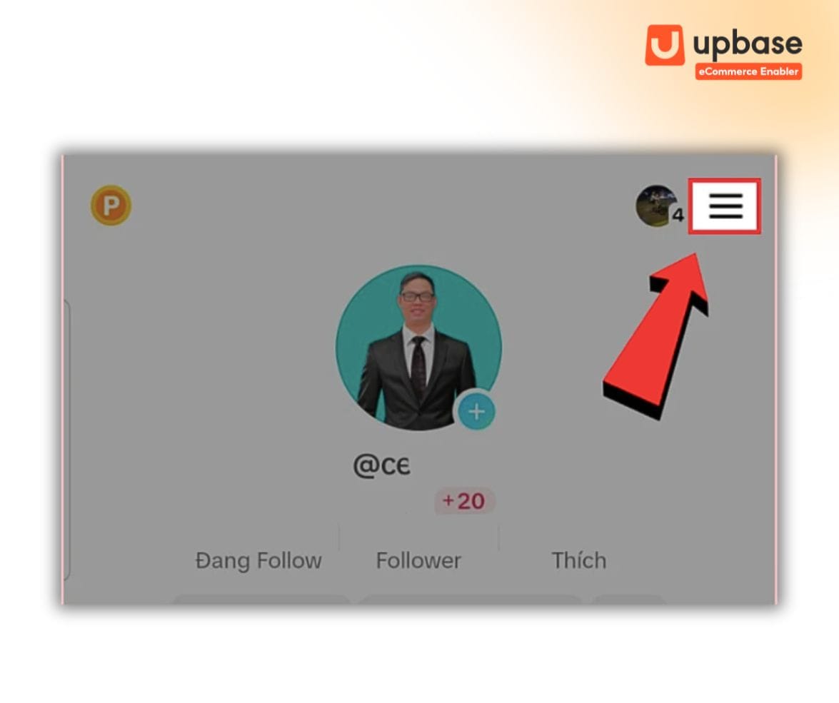 Trên giao diện hồ sơ cá nhân TikTok, bạn bấm chọn biểu tượng 3 dấu gạch ngang để truy cập các tùy chọn.