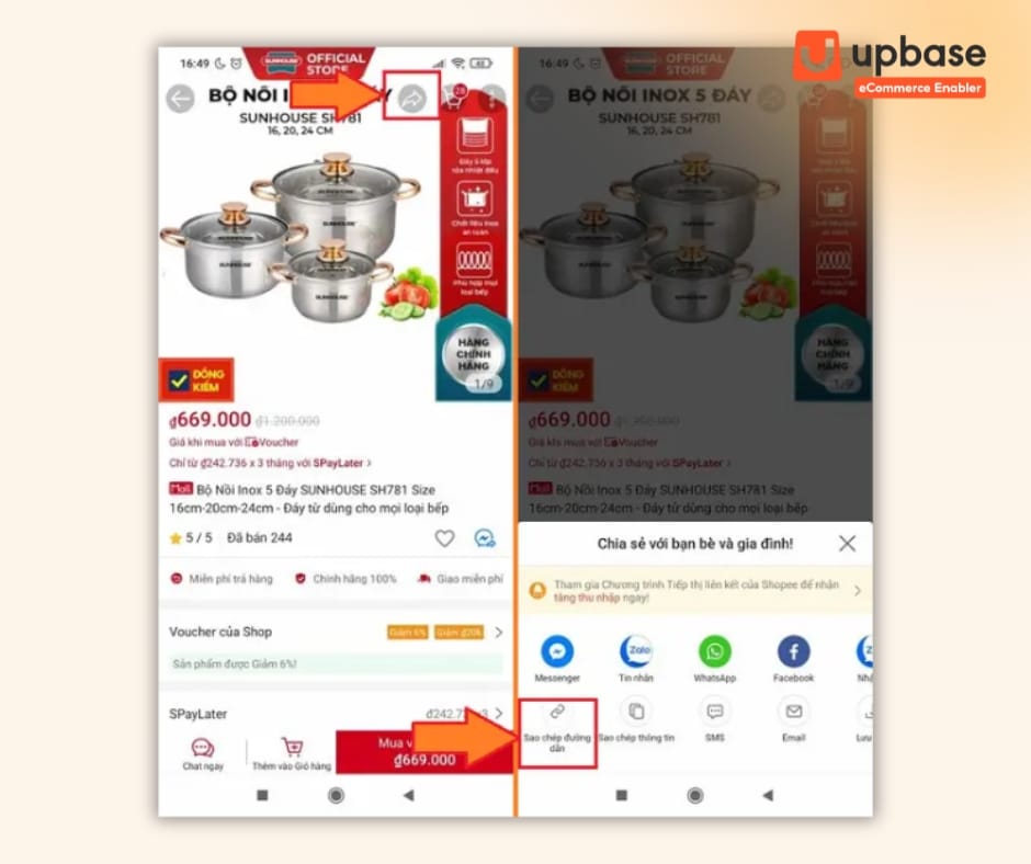 Copy link sản phẩm Shopee muốn gắn tag live