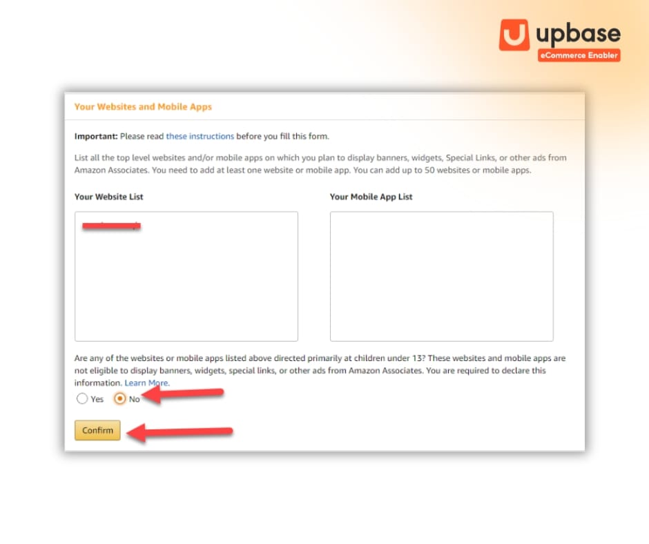 Nhập thông tin Website và Mobile App