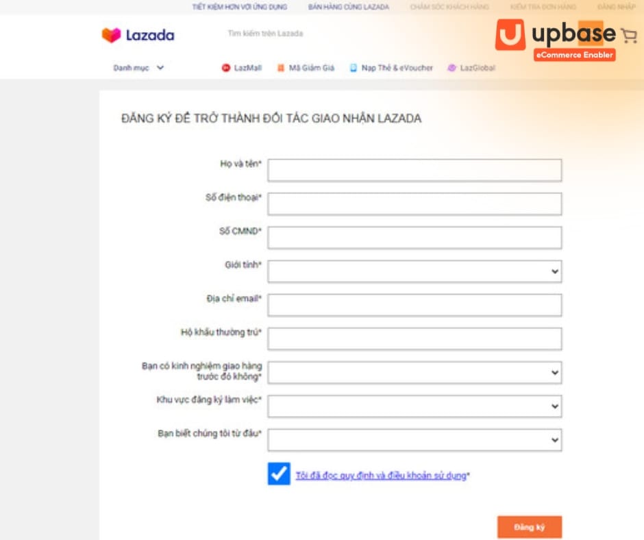 Đăng ký giao hàng Lazada qua website