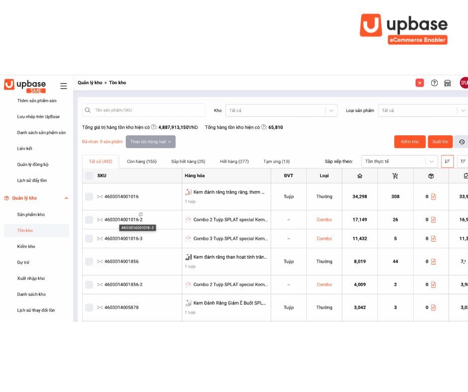 Tính năng quản lý tồn kho của UpBase SMEs
