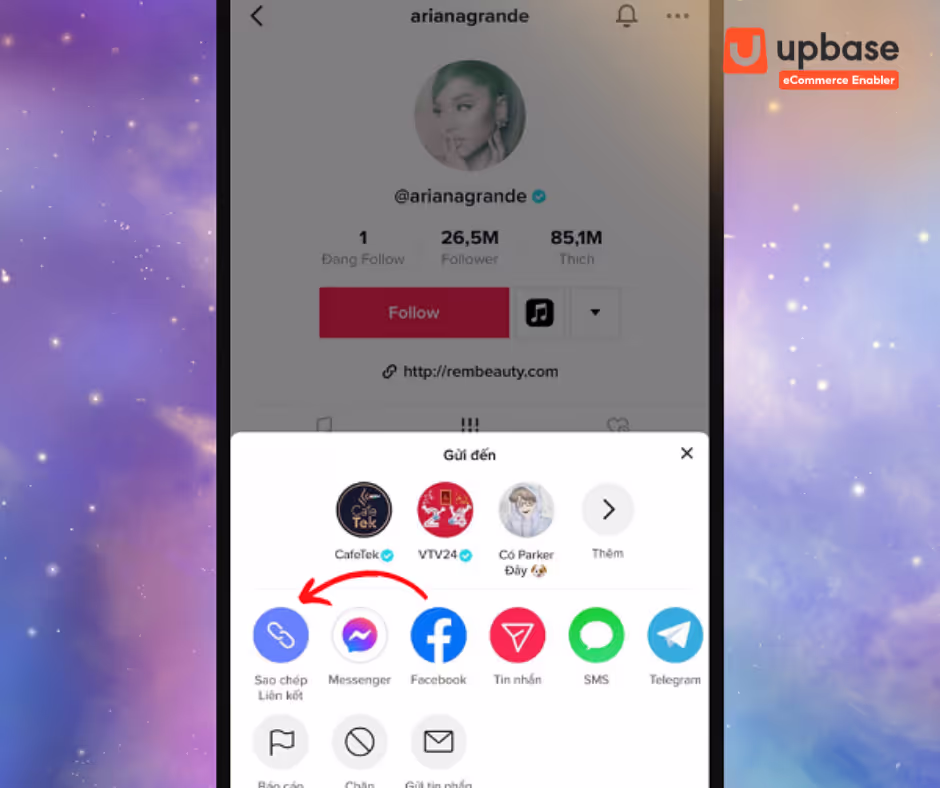 Chọn sao chép liên kết tài khoản