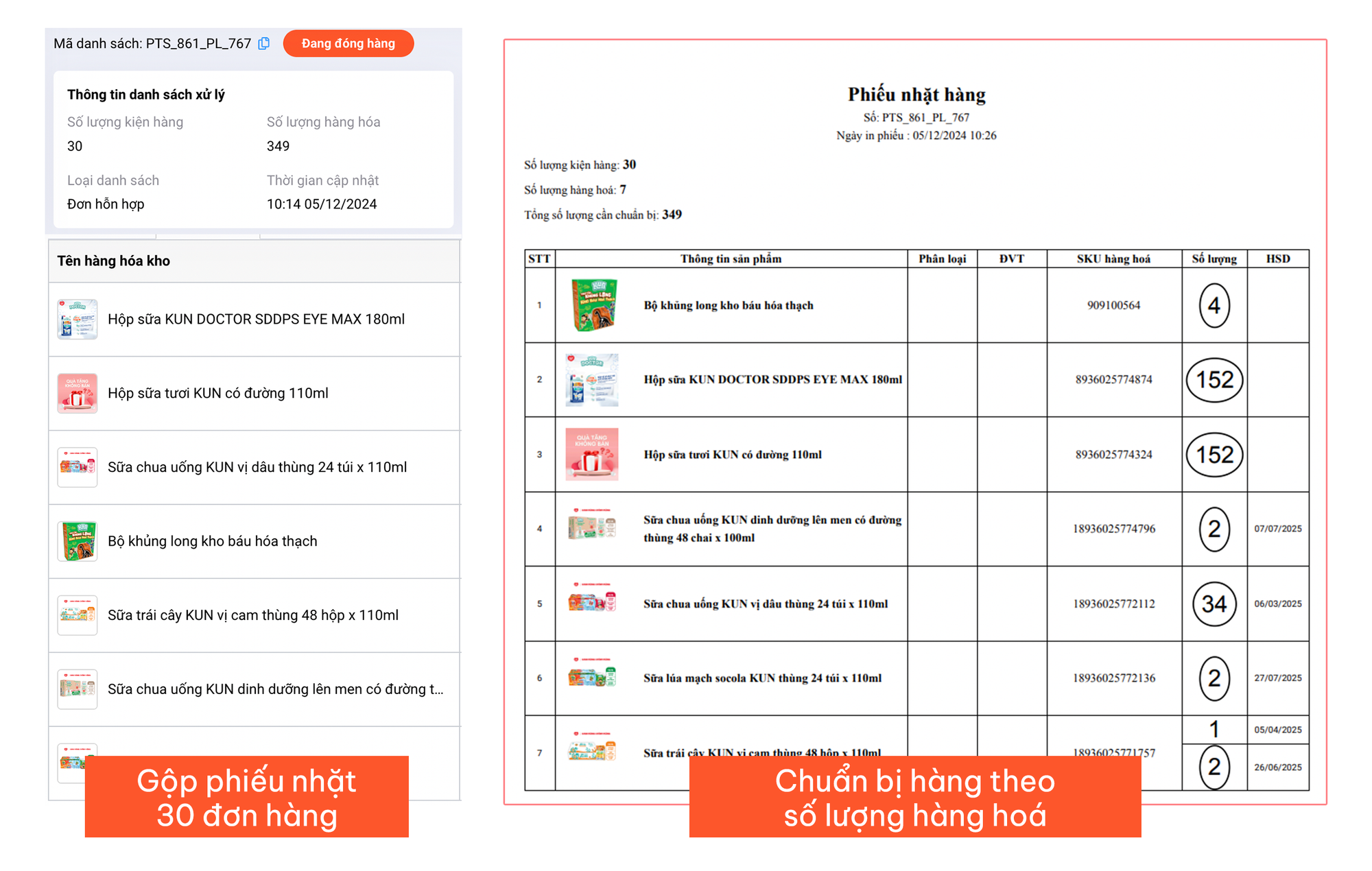 Gộp phiếu nhặt hàng trên UpBase SMEs