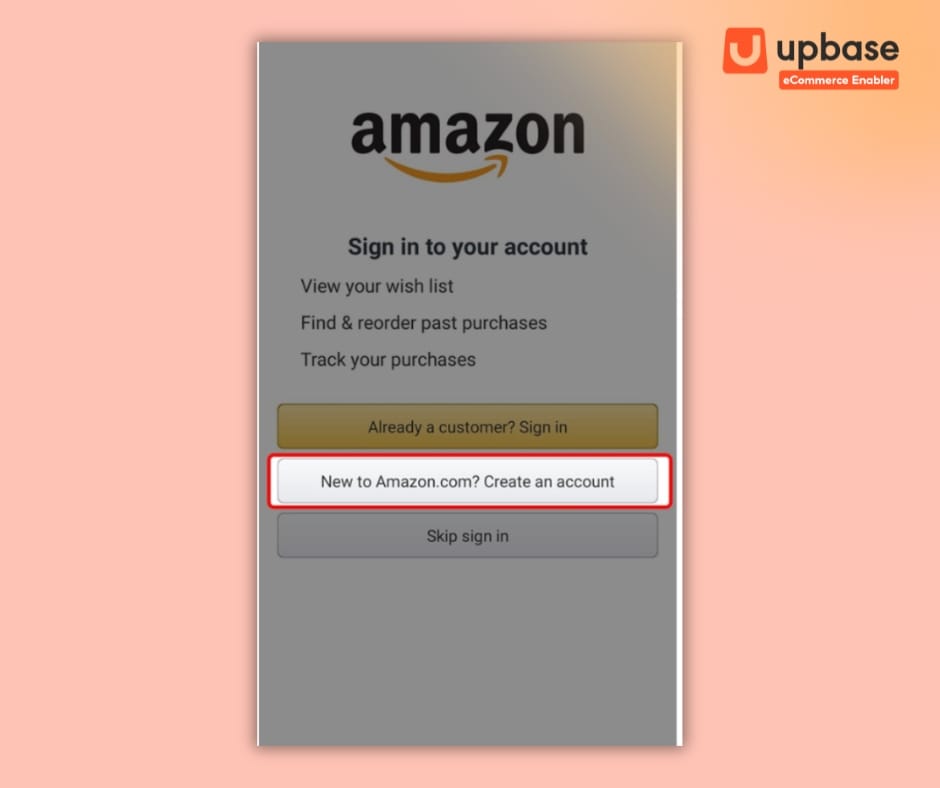 Tạo tài khoản mới trên Amazon bằng điện thoại bước 1