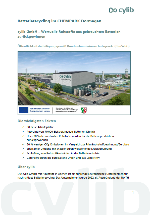 cylib Batterierecycling Anlage CHEMPARK Dormagen Öffentlichkeitsbeteiligung