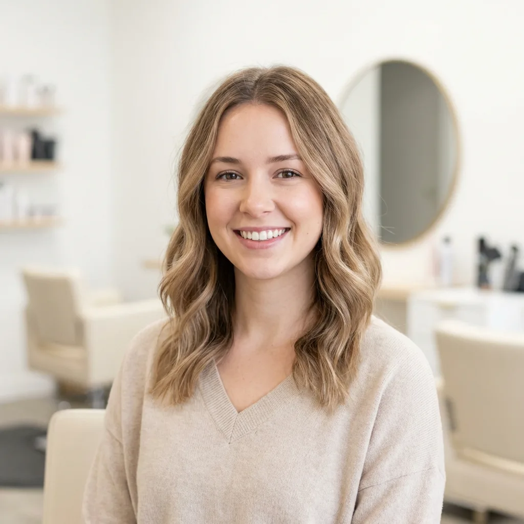 Zufriedene Kundin Lisa bei Glow Stories Friseur Hannover.