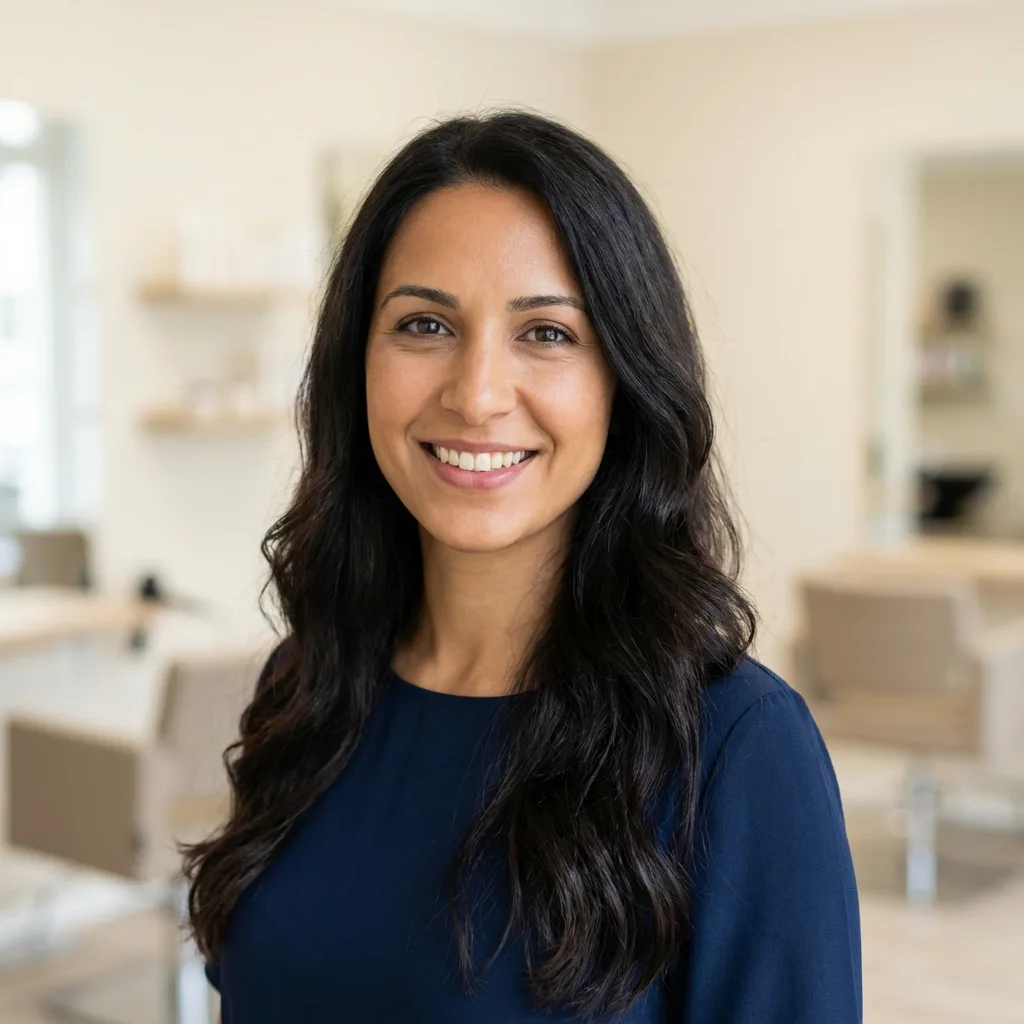 Zufriedene Kundin Selin bei Glow Stories Friseur Hannover.