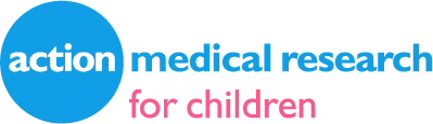 Logo for Action Medical Research for Children, featuring blue and pink text with a circle.