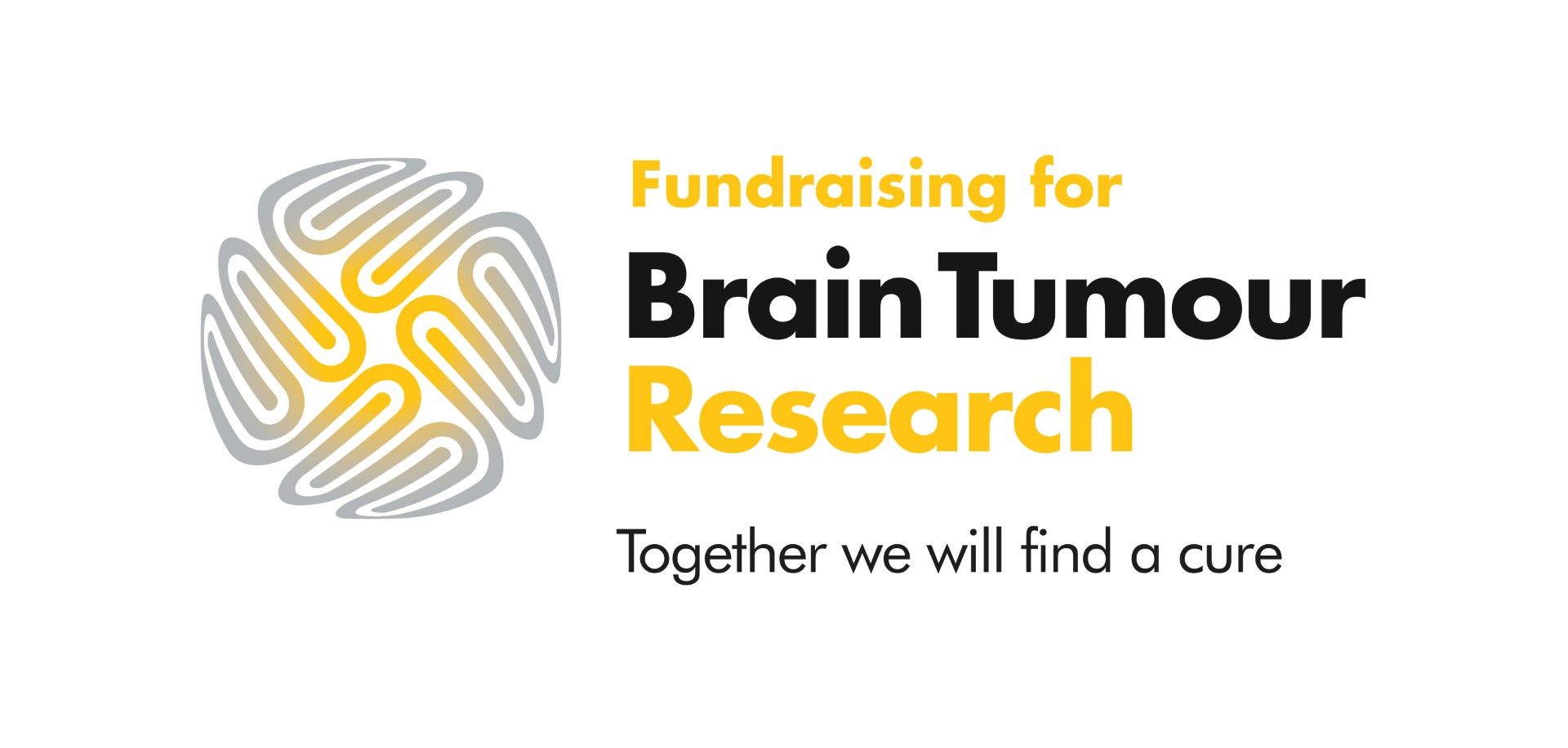 Logo with text: "Fundraising for Brain Tumour Research. Together we will find a cure." Design on left.