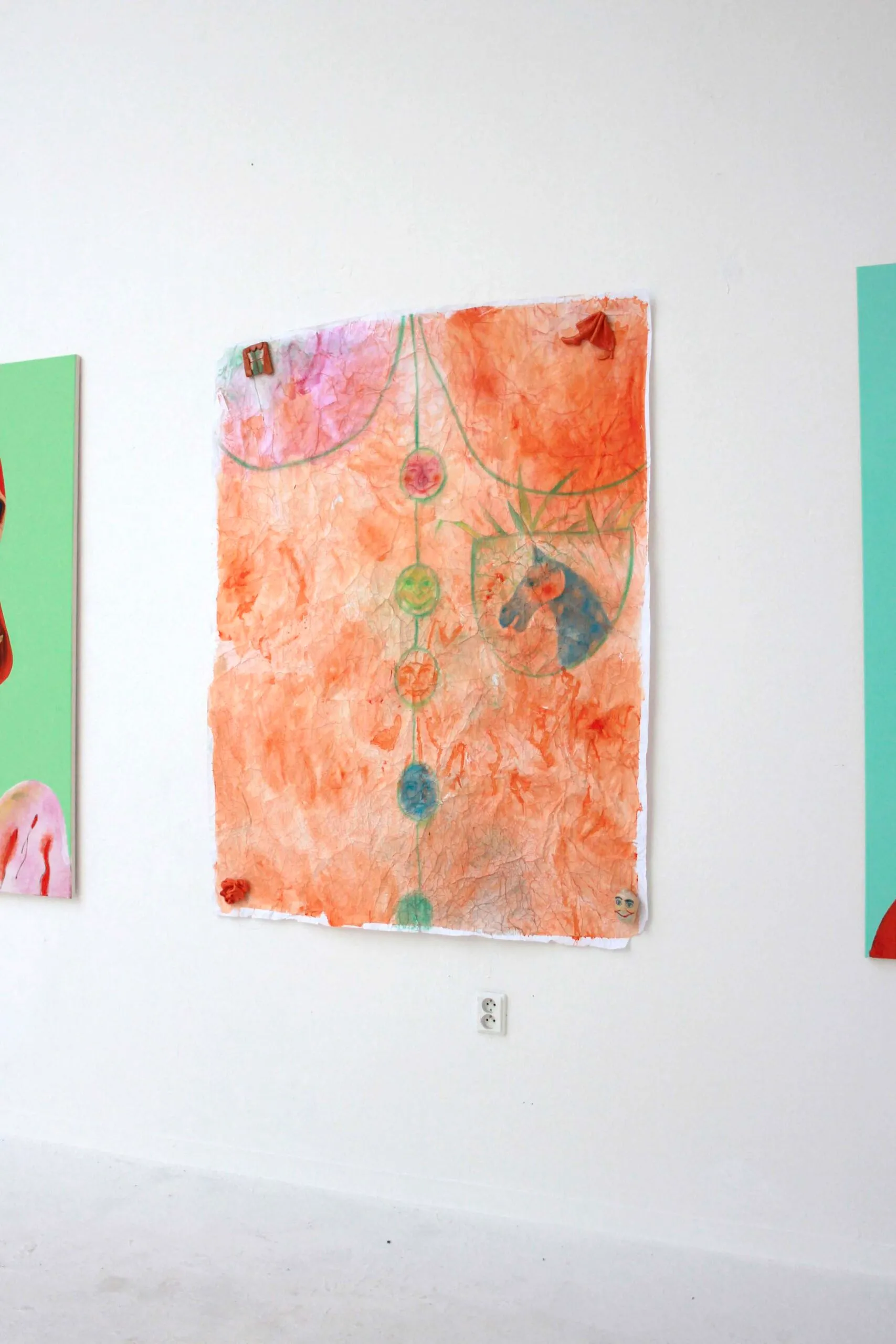 drawing o paper with glazed ceramic magnets, 160 × 130cm