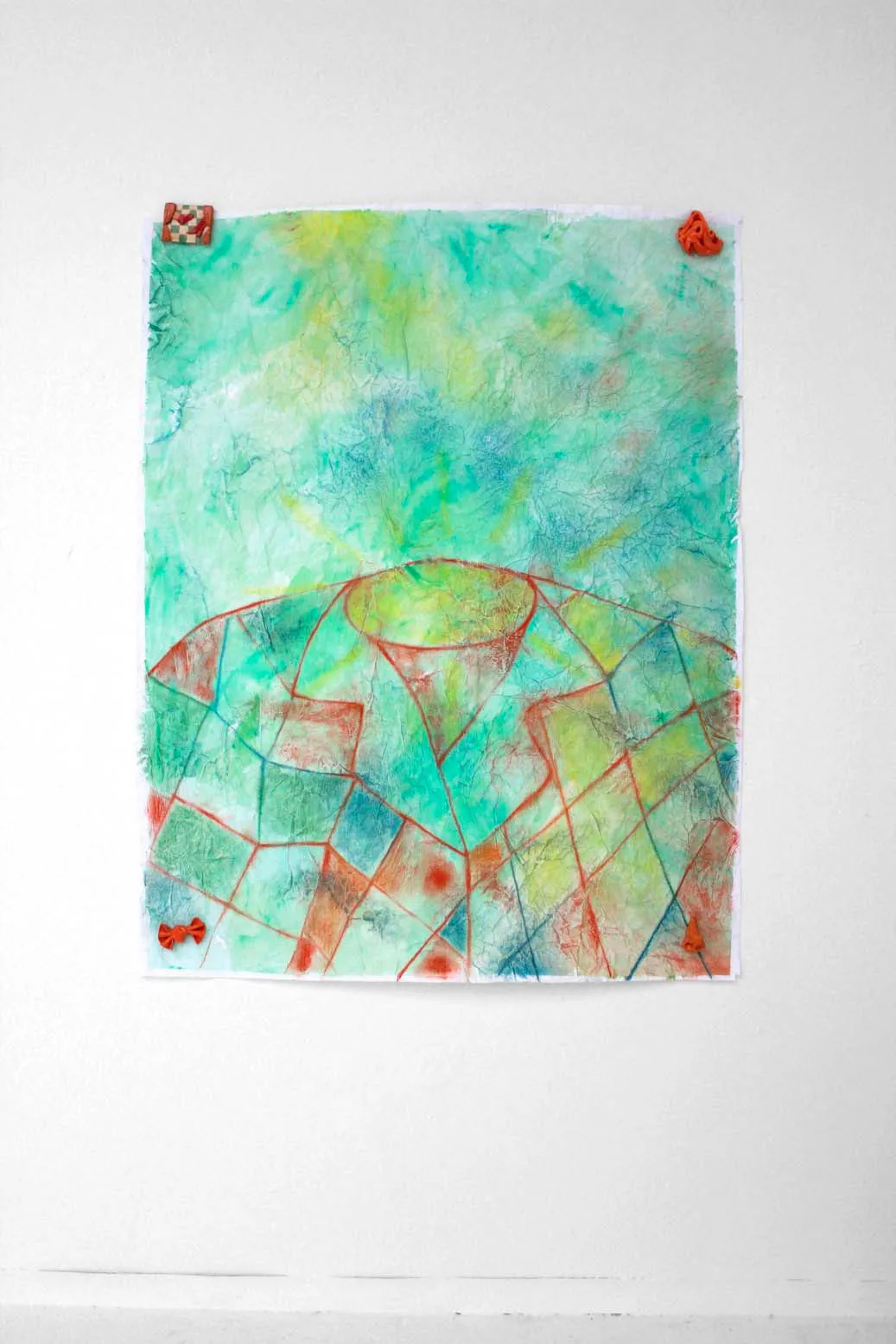drawing o paper with glazed ceramic magnets, 160 × 130cm