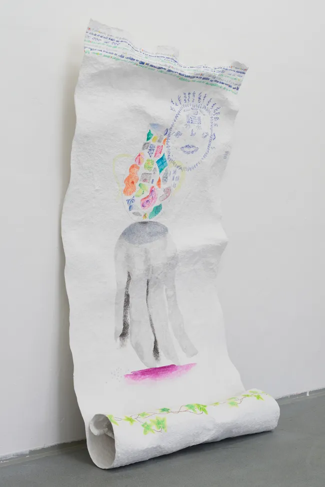 drawing on papier-mâché object