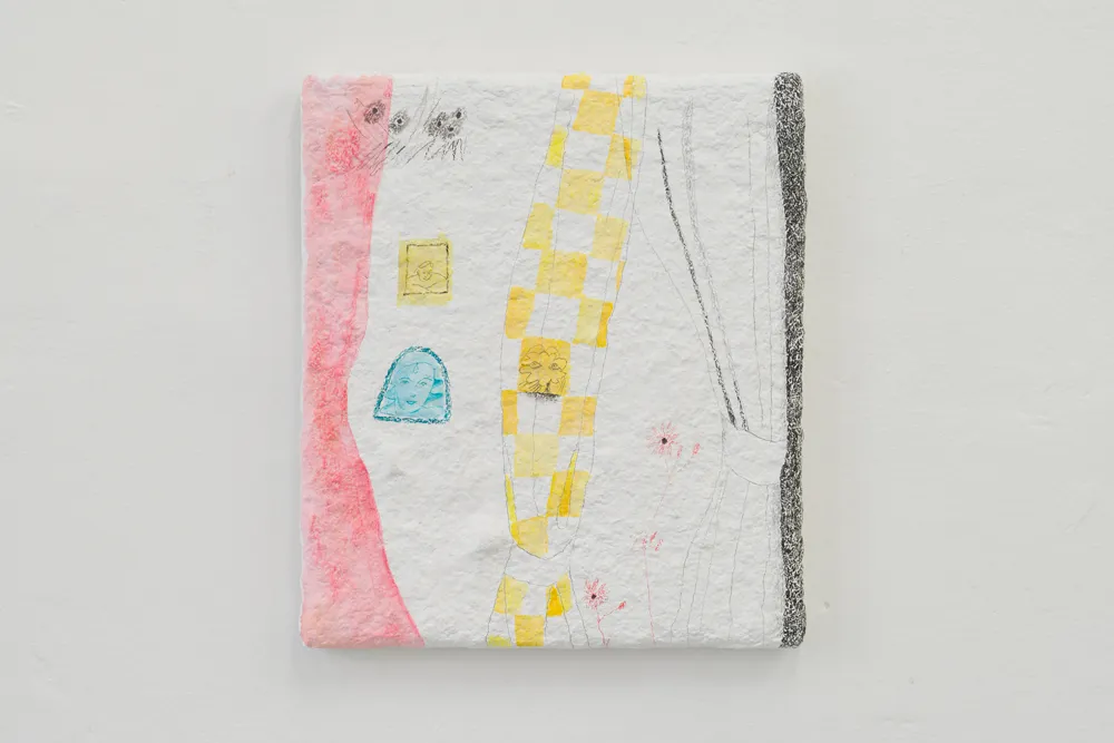 drawing on papier-mâché object, 40,5cm × 35,5cm