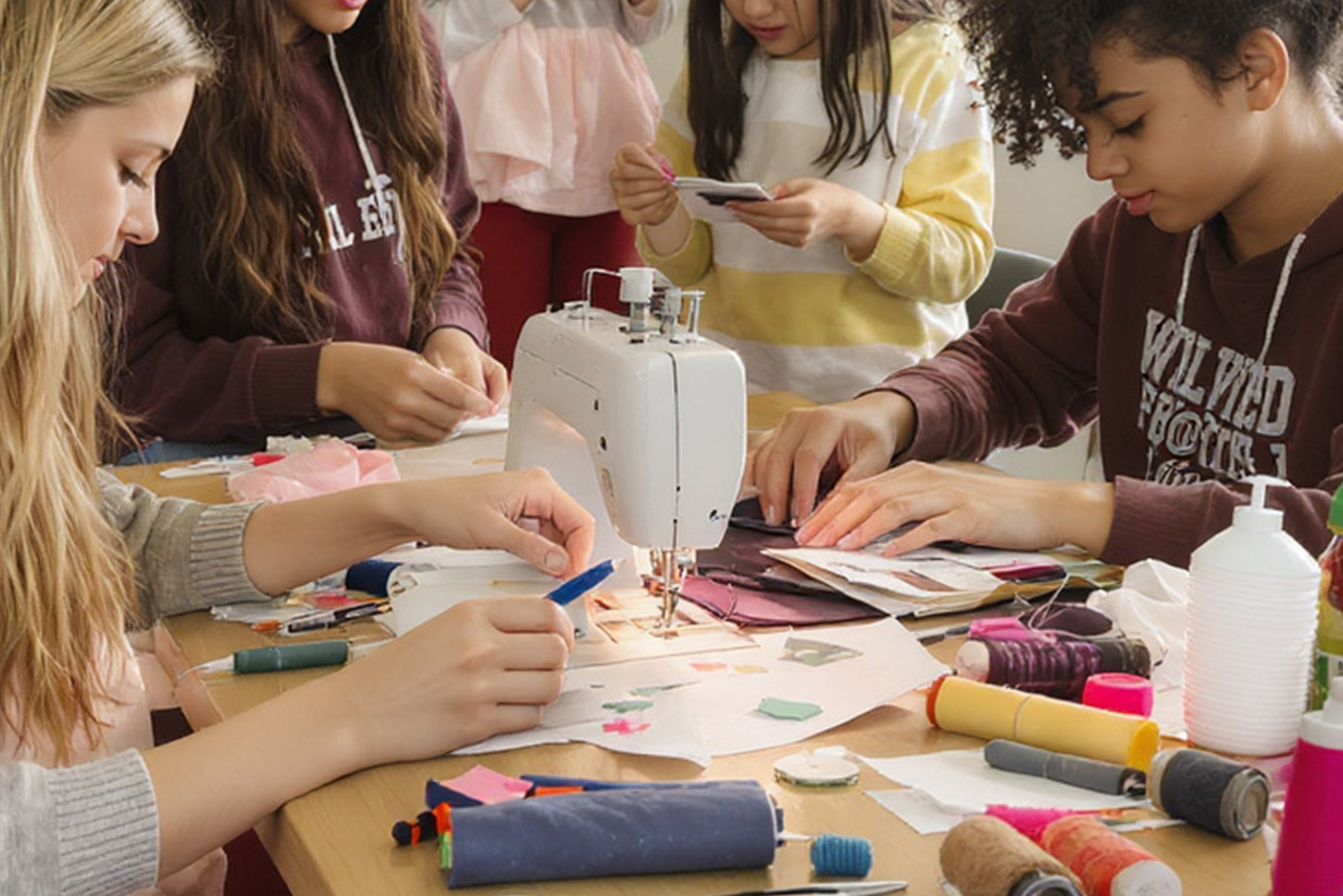 Groupe d'élève travaillant la couture
