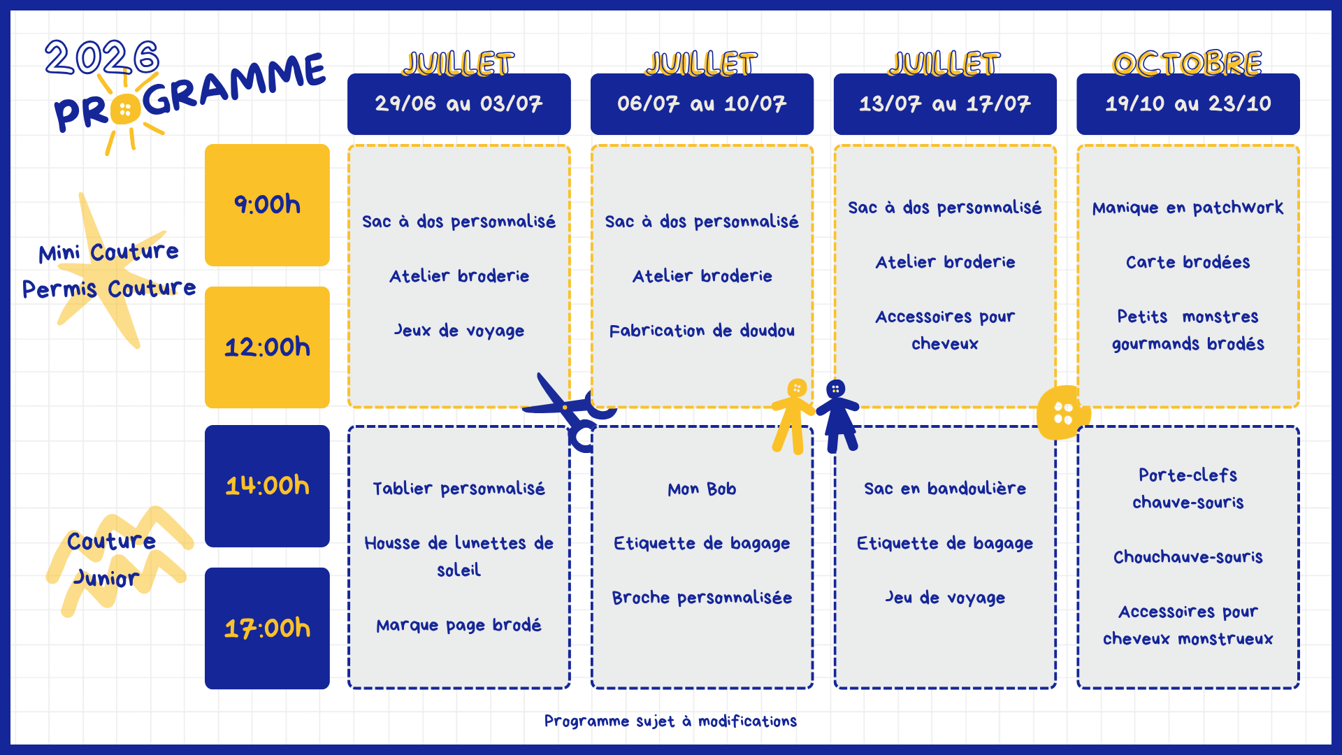 Planning 2026 camp couture bobine