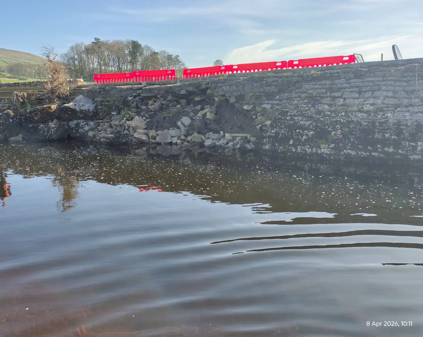 Flood damaged Haylands retaining wall before emergency reconstruction works