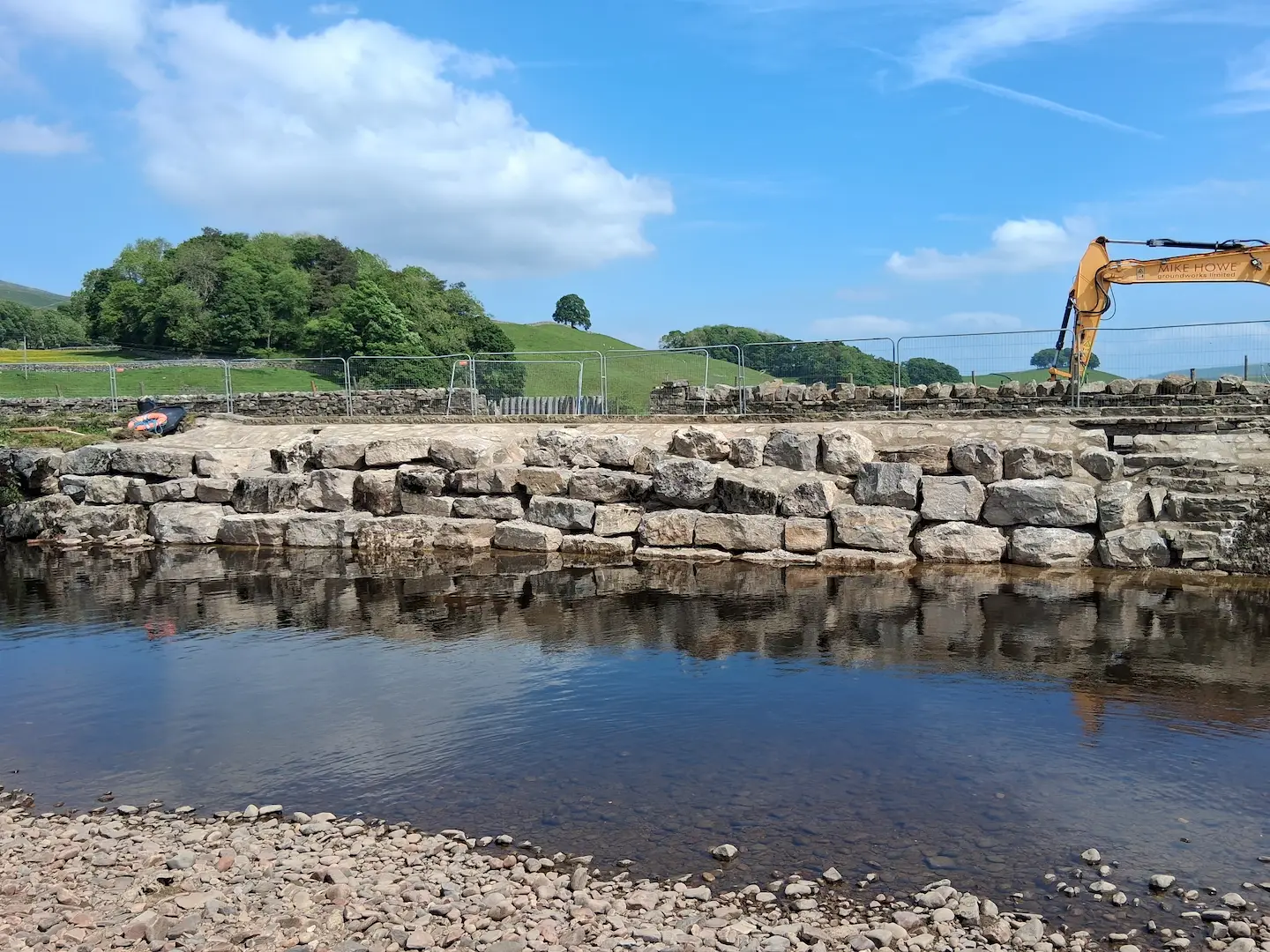 Completed Haylands retaining wall emergency repair beside the River Ure in Hawes