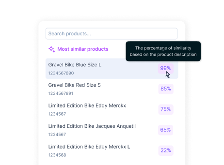 Flowlity demand planning software showing AI-powered similar product recommendation to forecast new product demand using similarity scores.
