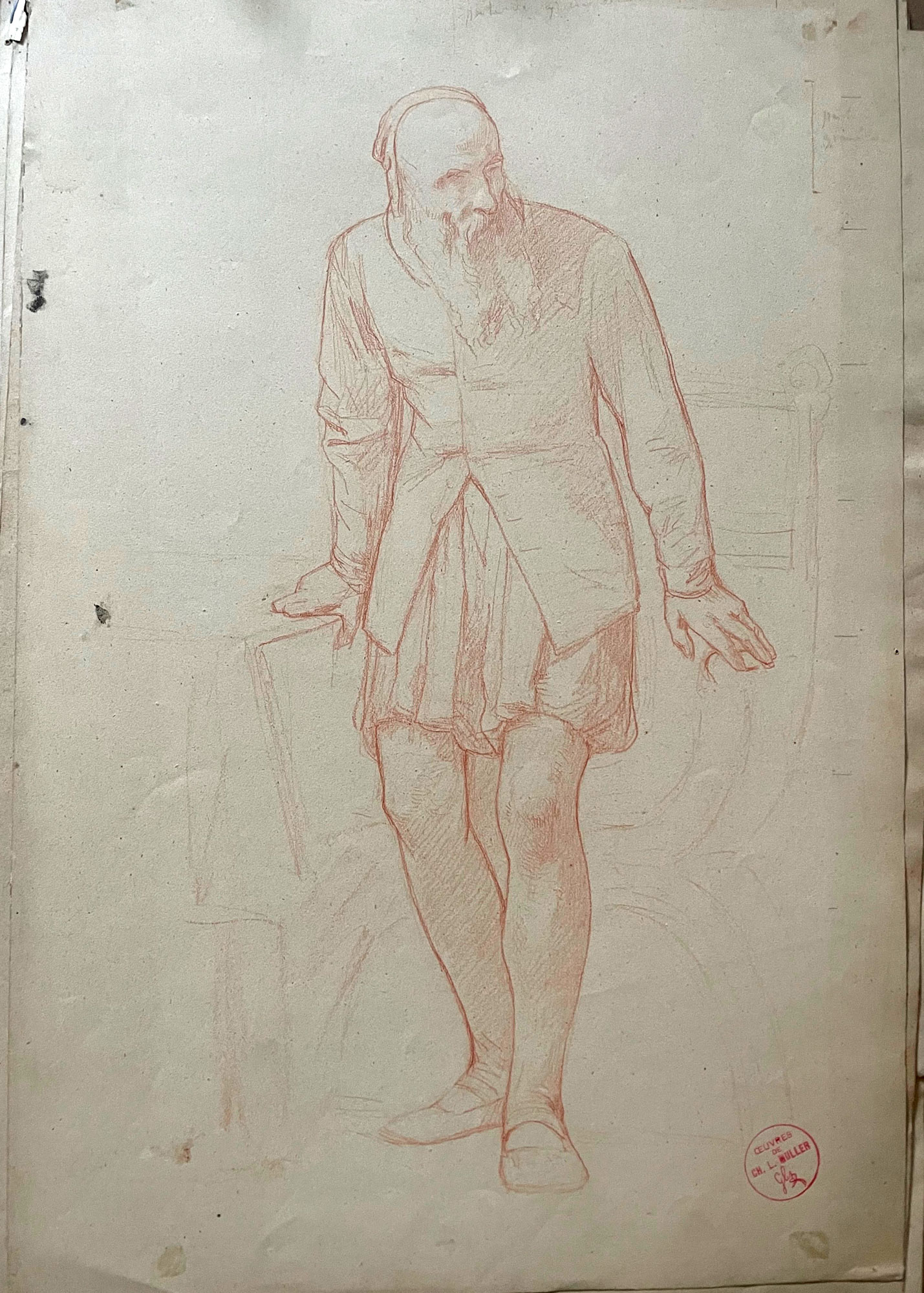Dessin préparatoire de Charles-Louis Müller pour La Captivité de Galilée, 2