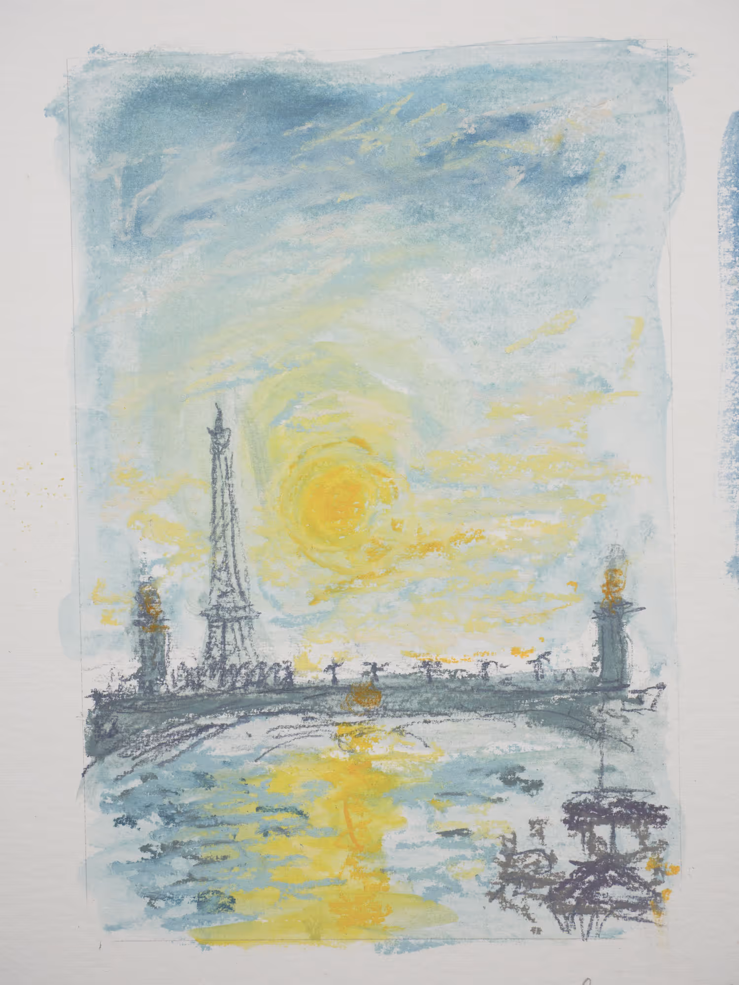 Triptyque pastel sec — vue sur le pont Alexandre III et la tour Eiffel — Lundi 2 mars 2025 — Matthieu Darrasse